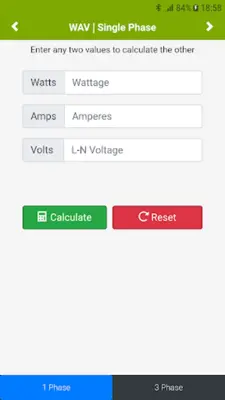 Watts Amps Volts Calculator android App screenshot 4
